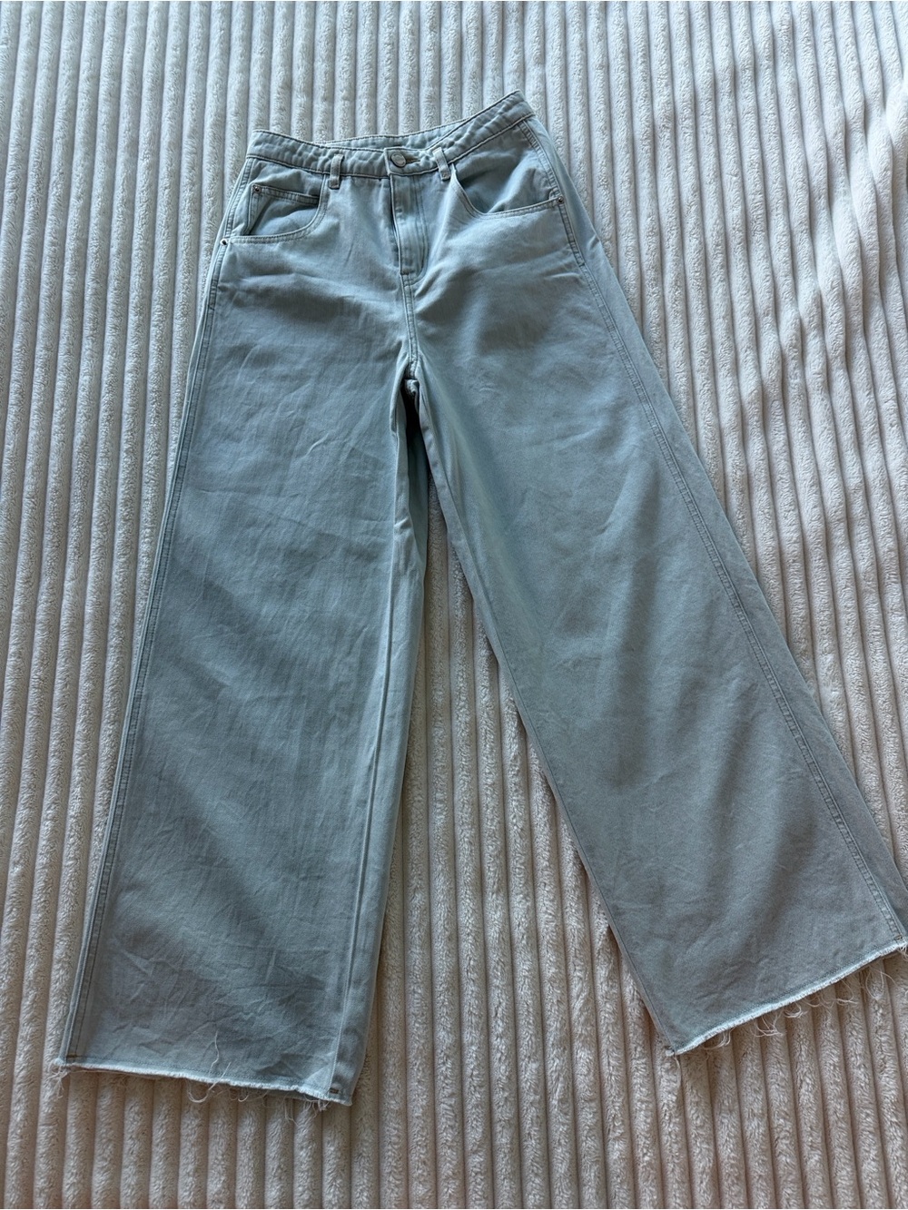 Meilleur Moment Cropped Wide Leg Cotton Jeans in Blue Size 4